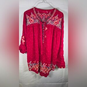 Johnny Was Embroidered Gina Long Sleeve Blouse Tunic Salmon Size S RN87291